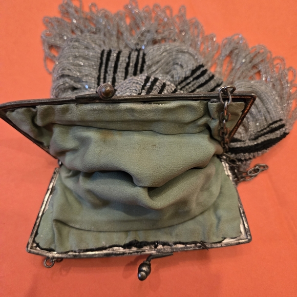 Art Deco Beaded Flapper Purse, Black W/ CLEAR  BEADS Lined Party Wedding Perfect - Picture 6 of 12